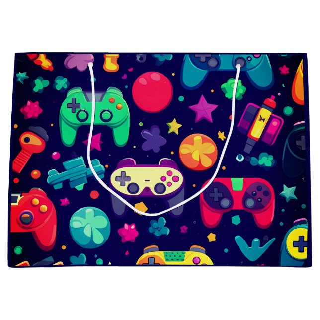 Retro Gamer Arcade Birthday Große Geschenktüte (Vorderseite)