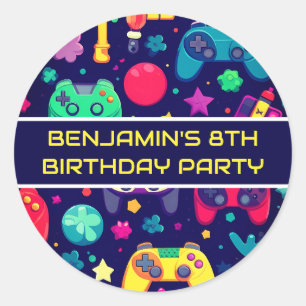 Retro Gamer Arcade Birthday Party Runder Aufkleber