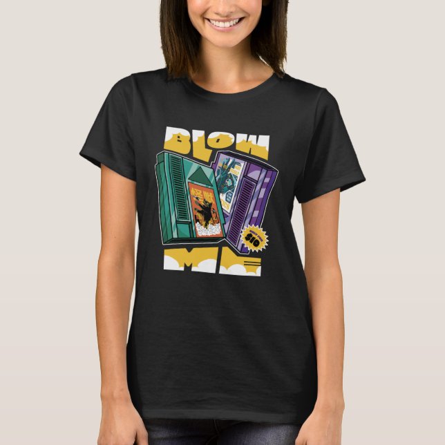 Retro Gamer Blow Me Gaming Cartridge Spaß T-Shirt (Vorderseite)