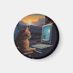 Retro Gamer Cat   8-Bit Pixel Art Gaming Magnet