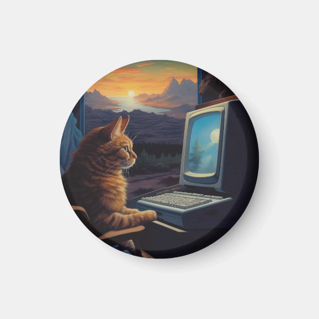 Retro Gamer Cat | 8-Bit Pixel Art Gaming Magnet (Vorne)