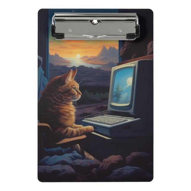 Retro Gamer Cat | 8-Bit Pixel Art Gaming Mini Klemmbrett (Vorderseite)