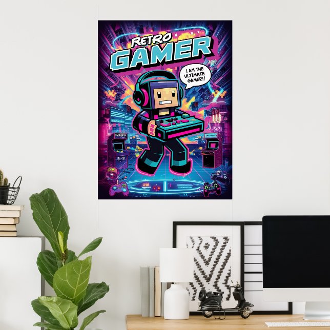 Retro Gamer Robot Poster (Heimbüro)