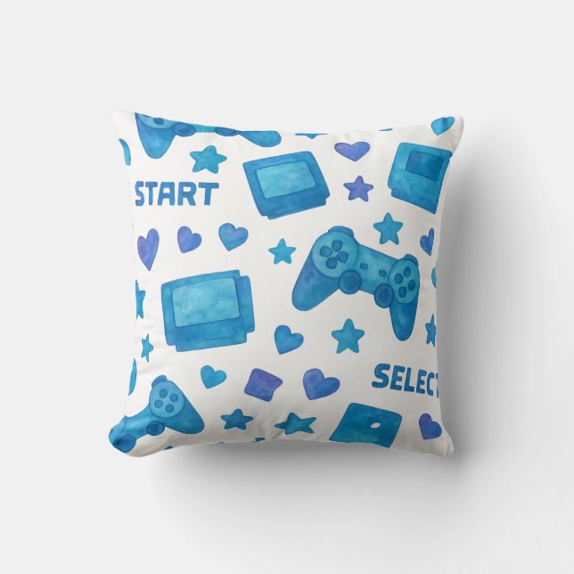Retro Gamer Throw Kissen - Blaues Videospiel (Vorderseite)