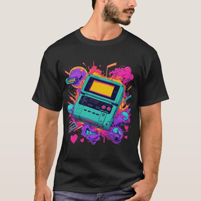 Retro Gamer Vibes - Neon Arcade T - Shirt der 90er (Vorderseite)