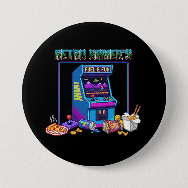 Retro Gamers Fuel & Fun | 8-Bit-Pixel-Arcade Button (Vorderseite)