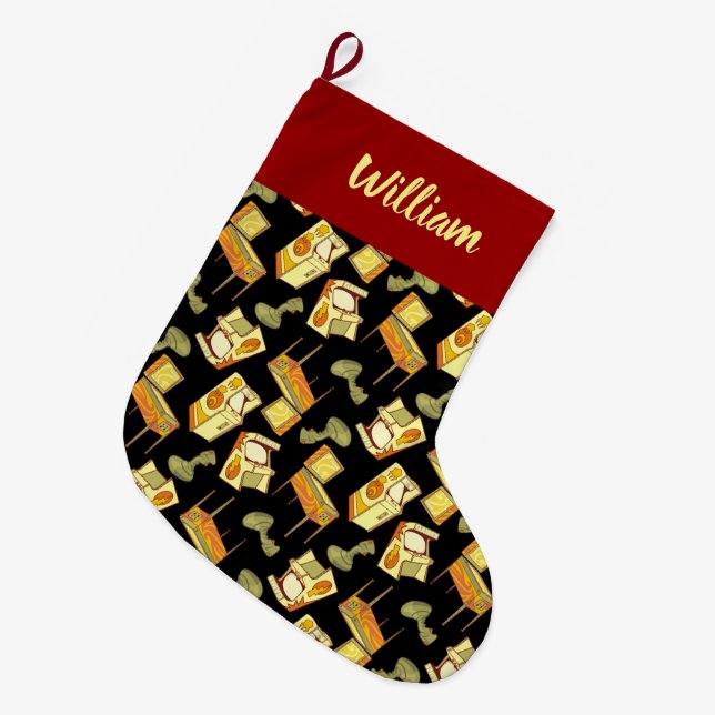 Retro Games Pattern Großer Weihnachtsstrumpf (Vorderansicht (hängend))