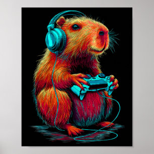 Retro-Gaming-Capyra lustiges Video-Gamer-Nagetier Poster