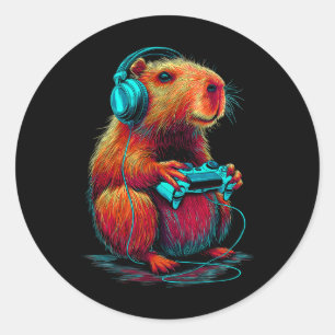 Retro-Gaming-Capyra lustiges Videospiel Rodent Ani Runder Aufkleber