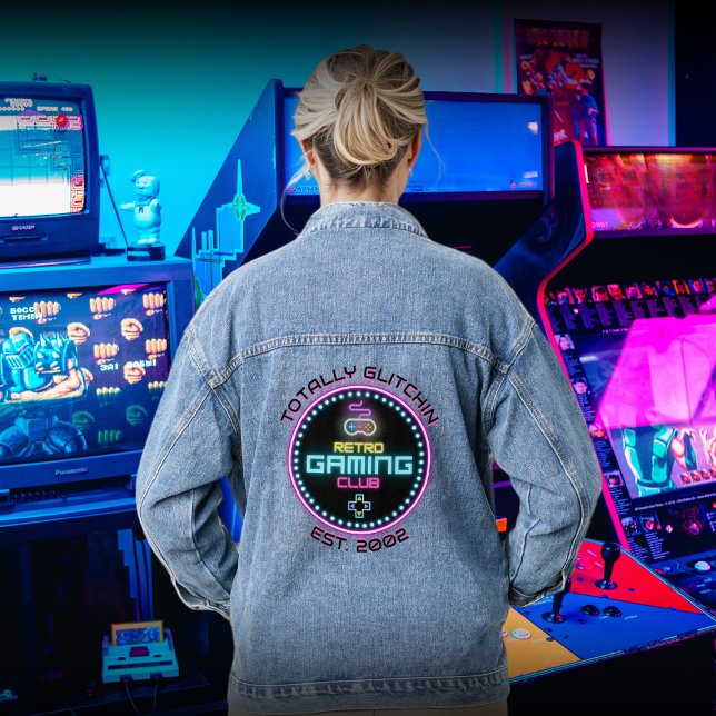 Retro Gaming Club Round Denim Jacket Jeansjacke (Von Creator hochgeladen)