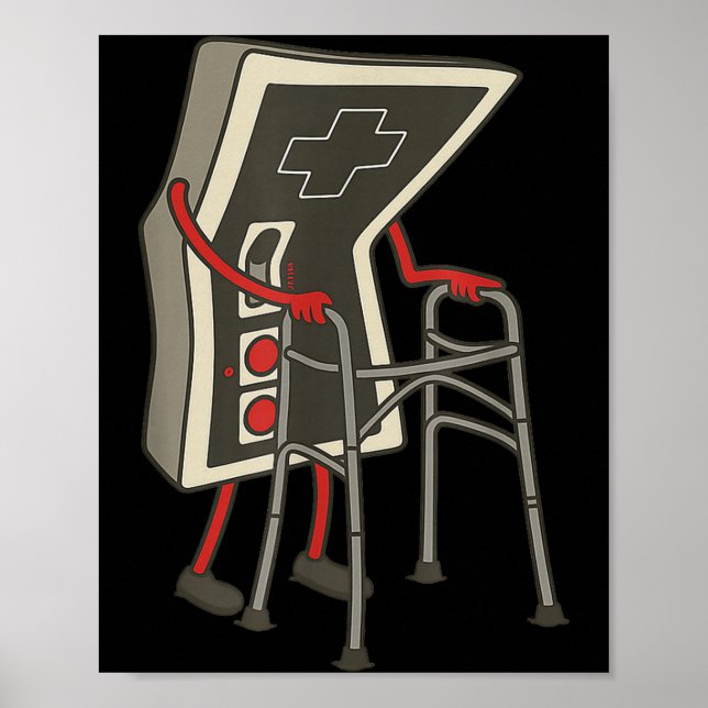 Retro Gaming Controller Old Gamer With Walker Funn Poster (Vorne)