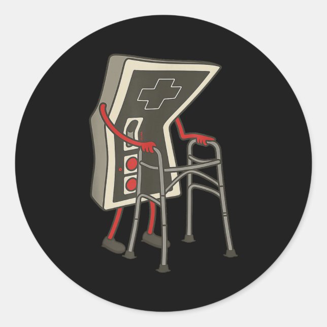 Retro Gaming Controller Old Gamer With Walker Funn Runder Aufkleber (Vorderseite)