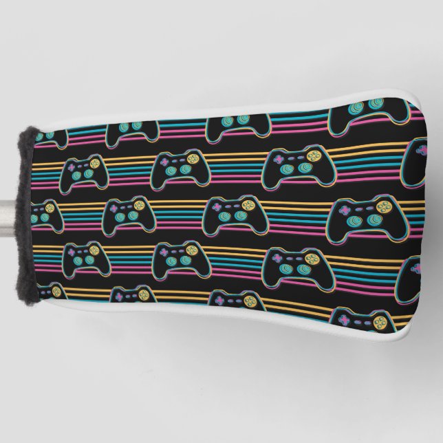 Retro Gaming Geek Gamer 80er Neonfarben Golf Headcover (Vorderseite)