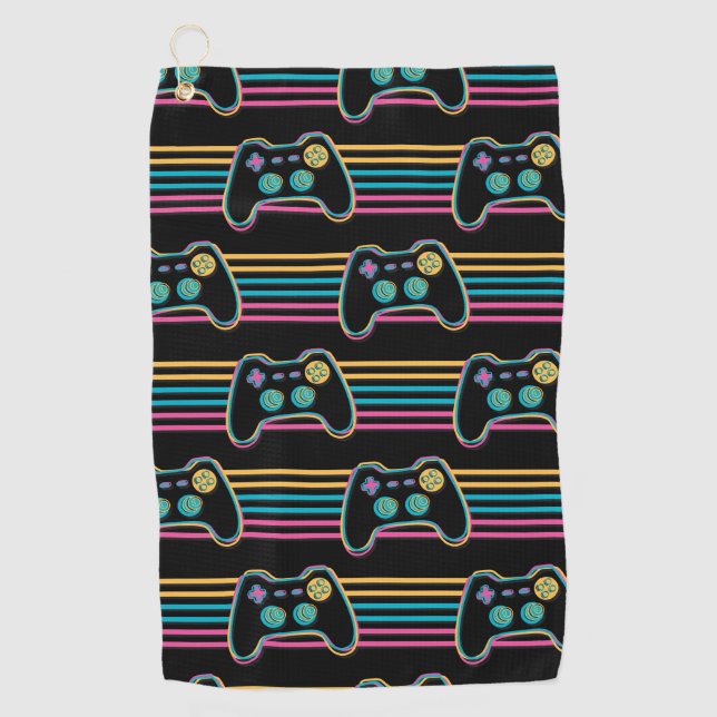 Retro Gaming Geek Gamer 80er Neonfarben Golfhandtuch (Vorderseite)