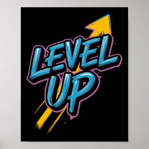 Retro-Gaming Level Up Jungen Mädchen Männer Frauen Poster