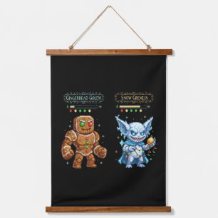 Retro-Gaming-Weihnachten   Pixel-Art-Lebkuchenhaus Wandteppich Mit Holzrahmen