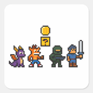 Retro-Gaming-Zeichen Quadratischer Aufkleber