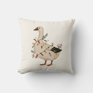 Retro-Gans mit Lichterkette und Wintergrün Kissen