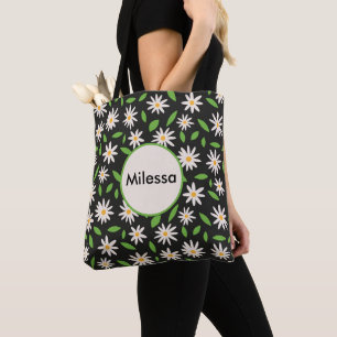 Retro-Gänseblümchen auf schwarzem individuellen Na Tasche