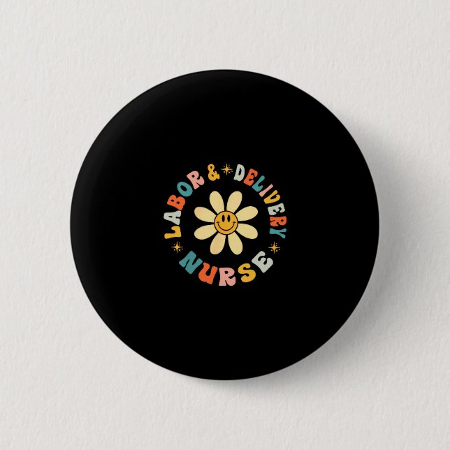 Retro-Gänseblümchen-Blume Geburts- und Entbindungs Button (Vorderseite)