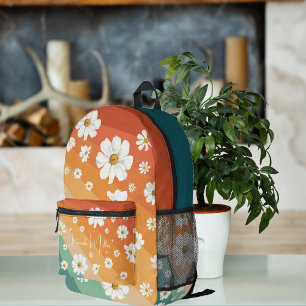 Retro-Gänseblümchen-Blumen-Regenbogen Monogramm Bedruckter Rucksack