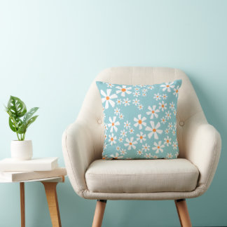 Retro-Gänseblümchen-Blumenmuster Türkis  Kissen