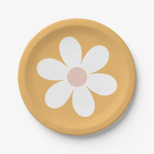 Retro-Gänseblümchen-Boho-gelbe-Papierplatte Pappteller