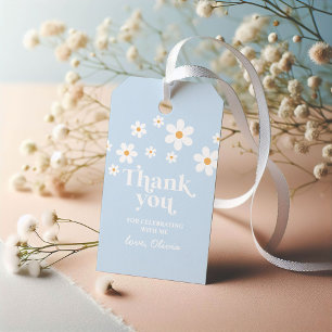 Retro-Gänseblümchen hellblau Boho Dankeschön Geschenkanhänger