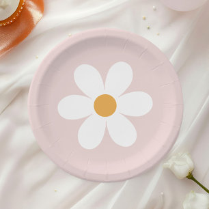 Retro-Gänseblümchen hellrosa Boho Pappteller