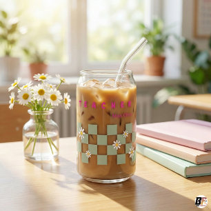 Retro Gänseblümchen Karo Personalisierter Lehrer E Dosenglas