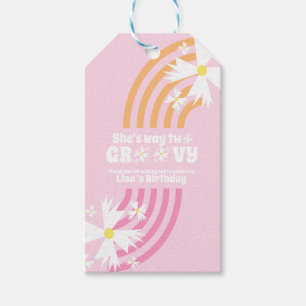 Retro-Gänseblümchen-Party mit groovy Regenbogen Geschenkanhänger