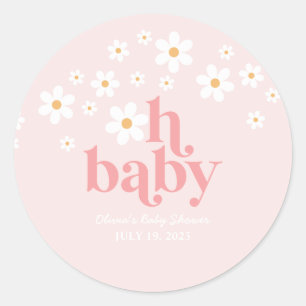 Retro-Gänseblümchen-Rosa-Baby-Party Runder Aufkleber