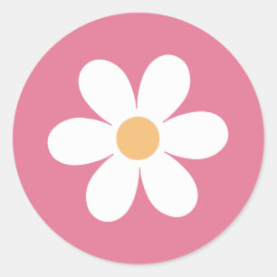 Retro-Gänseblümchen-Rosa-Klassischer-Rund-Aufklebe Runder Aufkleber