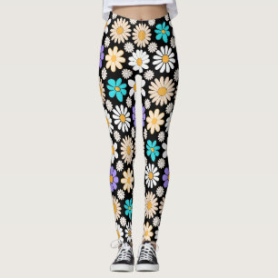 Retro-Gänseblümchenmuster Einfach.01. Schwarzer Hi Leggings