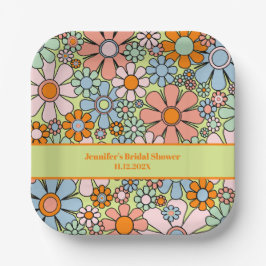 Retro Garden Blume 60er 70er Boho Blumenmuster Pappteller