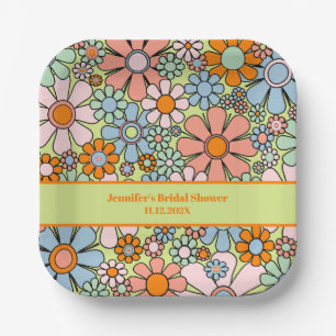 Retro Garden Blume 60er 70er Boho Blumenmuster Pappteller