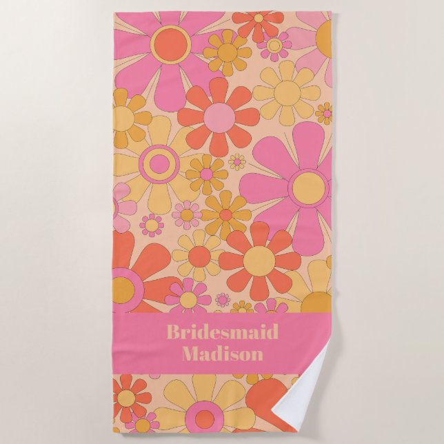 Retro Garden Blume 60er 70er Floral Bridesmaid Strandtuch (Vorderseite)