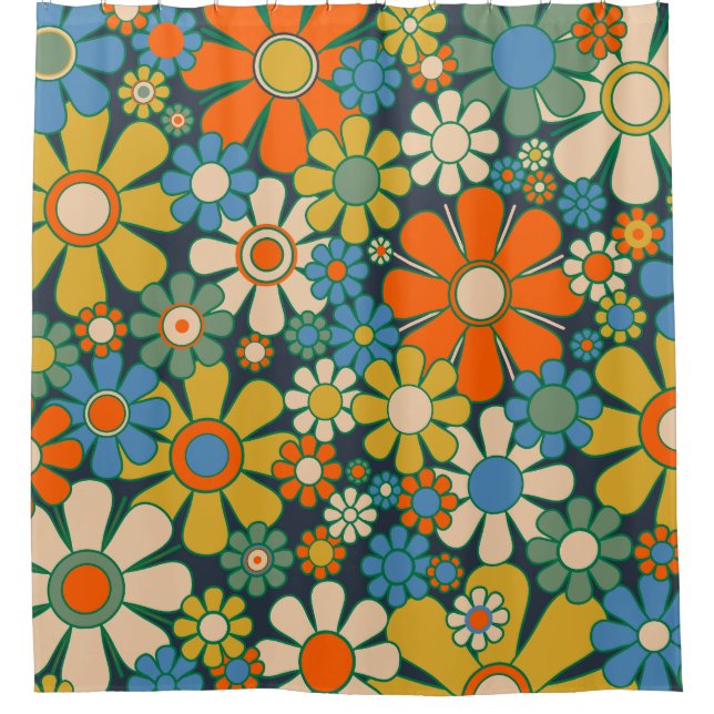 Retro Garden Blume 60er 70er Floral Muster Duschvorhang (Vorderseite)