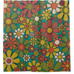 Retro Garden Blume 60er 70er Floral Muster Duschvorhang