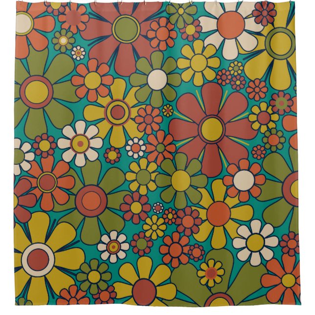 Retro Garden Blume 60er 70er Floral Muster Duschvorhang (Vorderseite)