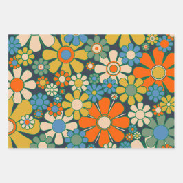 Retro Garden Blume 60er 70er Floral Muster Geschenkpapier Set