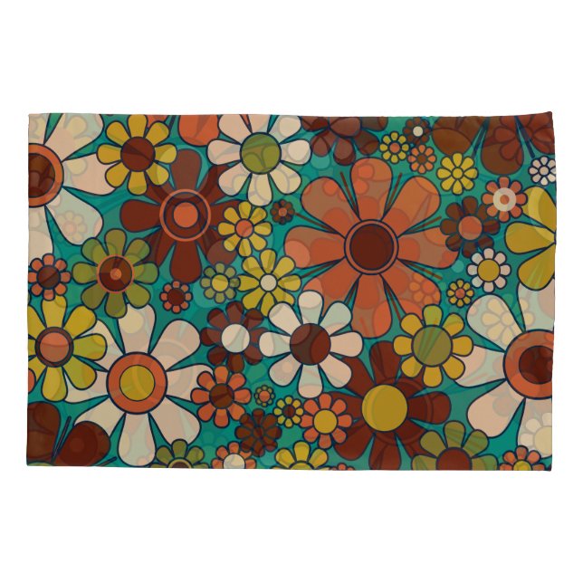 Retro Garden Blume 60er 70er Floral Muster Kissenbezug (Rückseite)