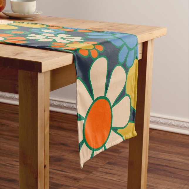 Retro Garden Blume 60er 70er Floral Muster Kurzer Tischläufer (Beispiel)