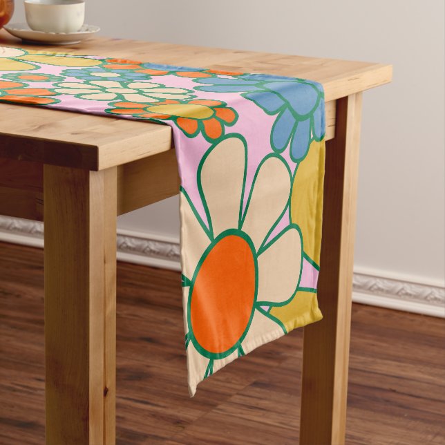 Retro Garden Blume 60er 70er Floral Muster Kurzer Tischläufer (Beispiel)