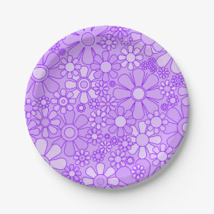 Retro Garden Blume 60er 70er Floral Muster Lila Pappteller