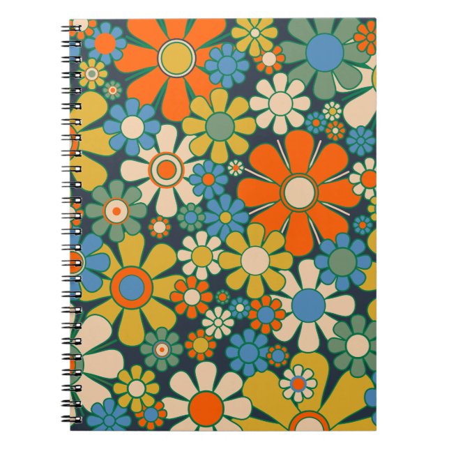 Retro Garden Blume 60er 70er Floral Muster Notizblock (Vorderseite)