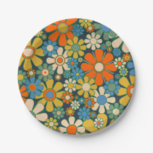 Retro Garden Blume 60er 70er Floral Muster Pappteller