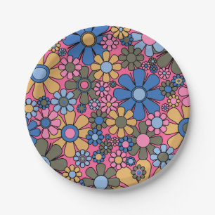 Retro Garden Blume 60er 70er Floral Muster Pappteller