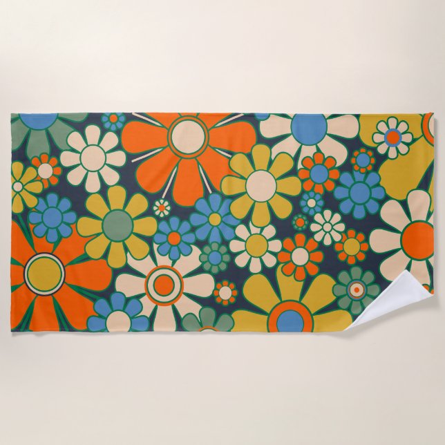 Retro Garden Blume 60er 70er Floral Muster Strandtuch (Vorderseite)