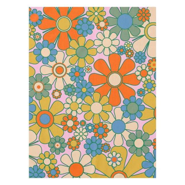 Retro Garden Blume 60er 70er Floral Muster Tischdecke (Vorderseite)